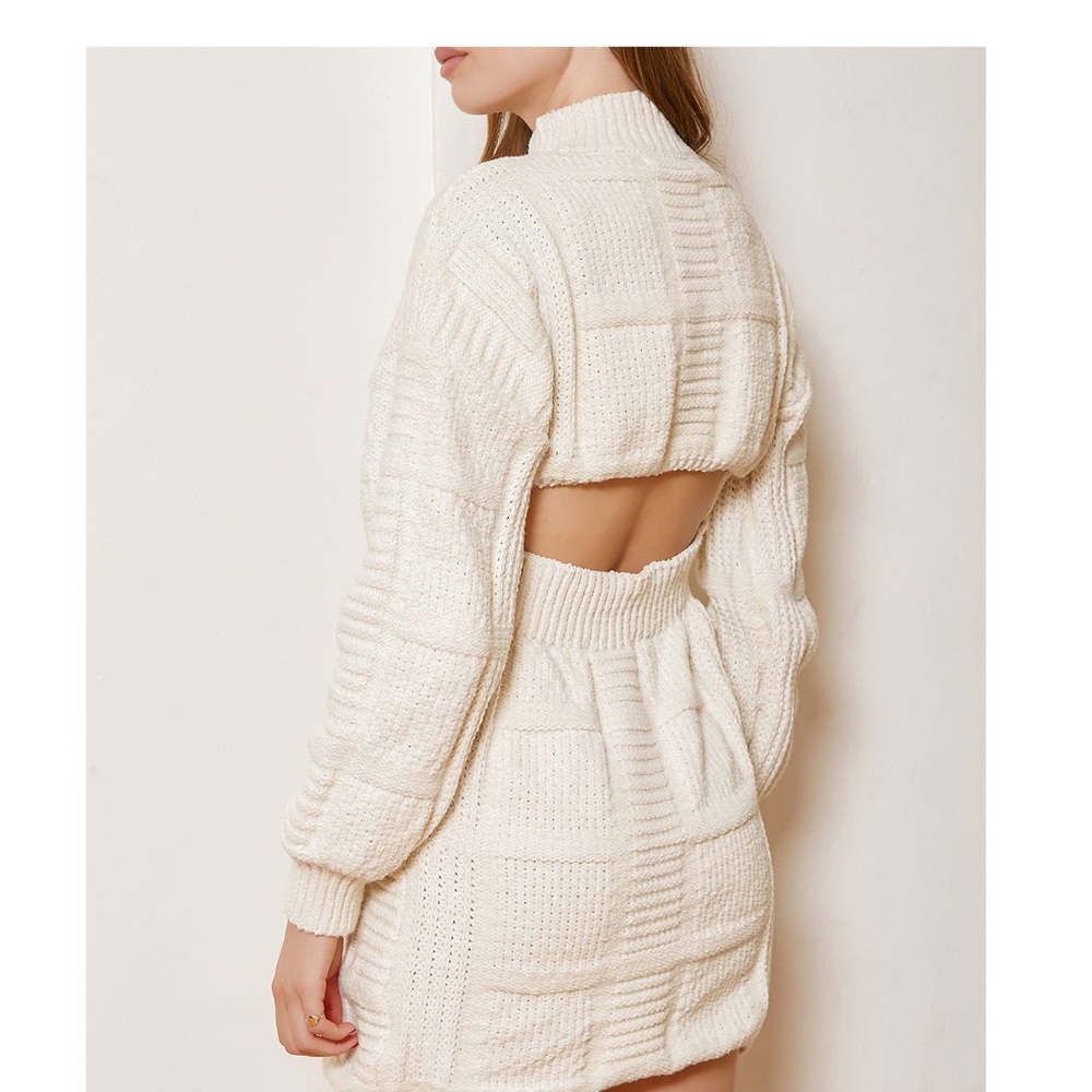 Patchwork It Cream Cable Knit Cutout Sweater Dres… - image 5